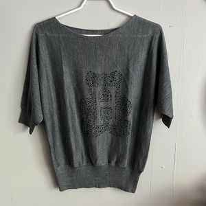 3/$40 Grey Small Dolman Sleeve Tee Shirt Black Plastic Stud Teddy Bear with H